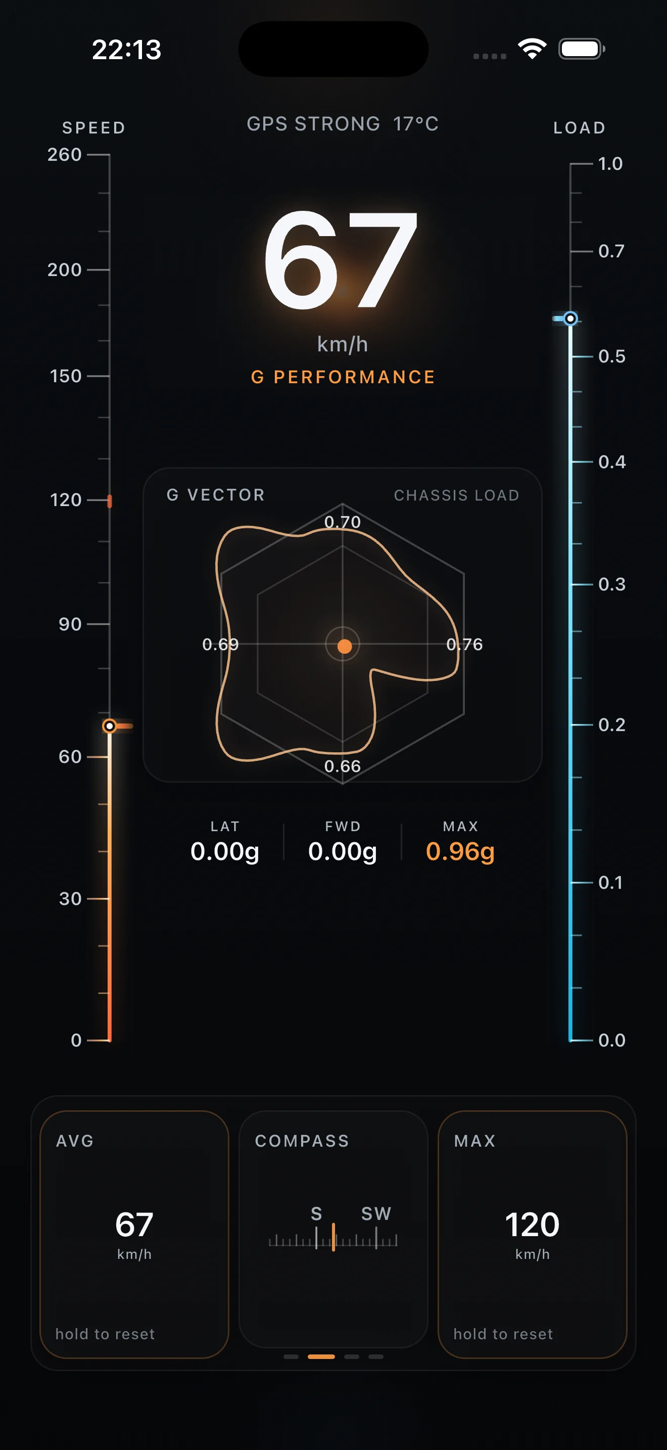G Performance phone GPS speedometer app with live speed, G-force meter, and trip cards